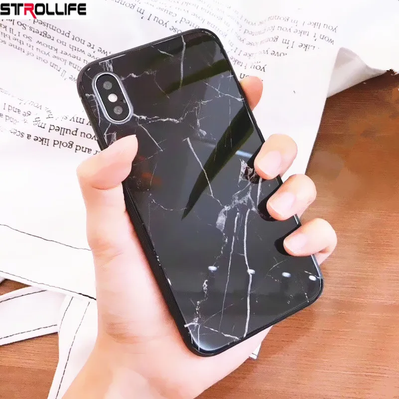 STROLLIFE Роскошный Жесткий чехол glassssy стекло задняя крышка мраморный для iPhone X 8 Plus 7 6