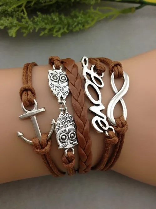 3pcs infinity handmade bracelet metal charm leather fashionable jewerlly and Bangles 1067 | Украшения и аксессуары