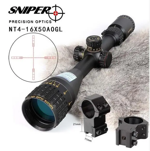 with-Dovertail-Rings 5 шт. SNIPER NT 4-16X50 AOGL охотничьи оптические прицелы тактический оптический прицел полный размер стекло травленая сетка RGB с подсветкой прицел - Цвет: with-Dovertail-Rings