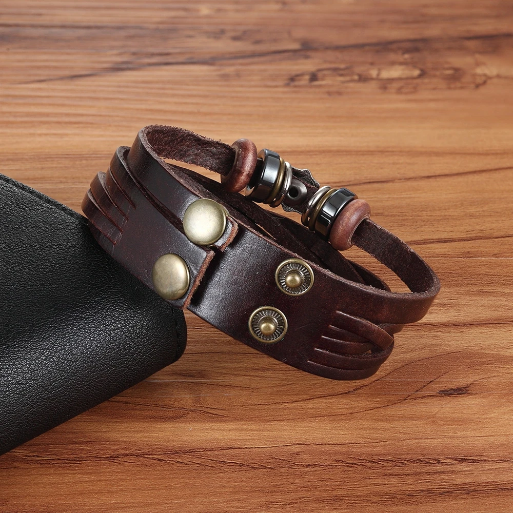 Двухслойный Кожаный Браслет XQNI для мужчин и женщин аксессуары со звездами