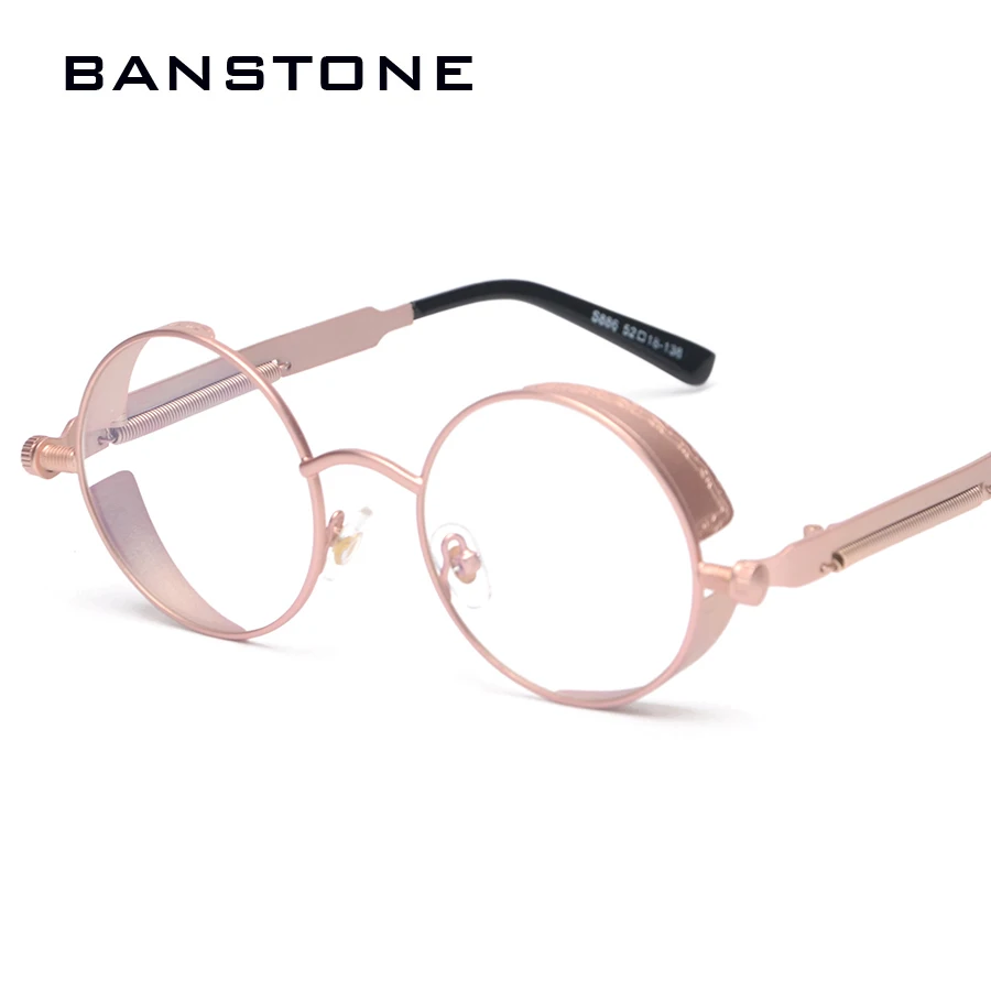 BANSTONE 2017 New Fashion SteamPunk Round Metal Plain Glasses Vintage Brand Design Eyewear Frame Oculos De Grau | Аксессуары для