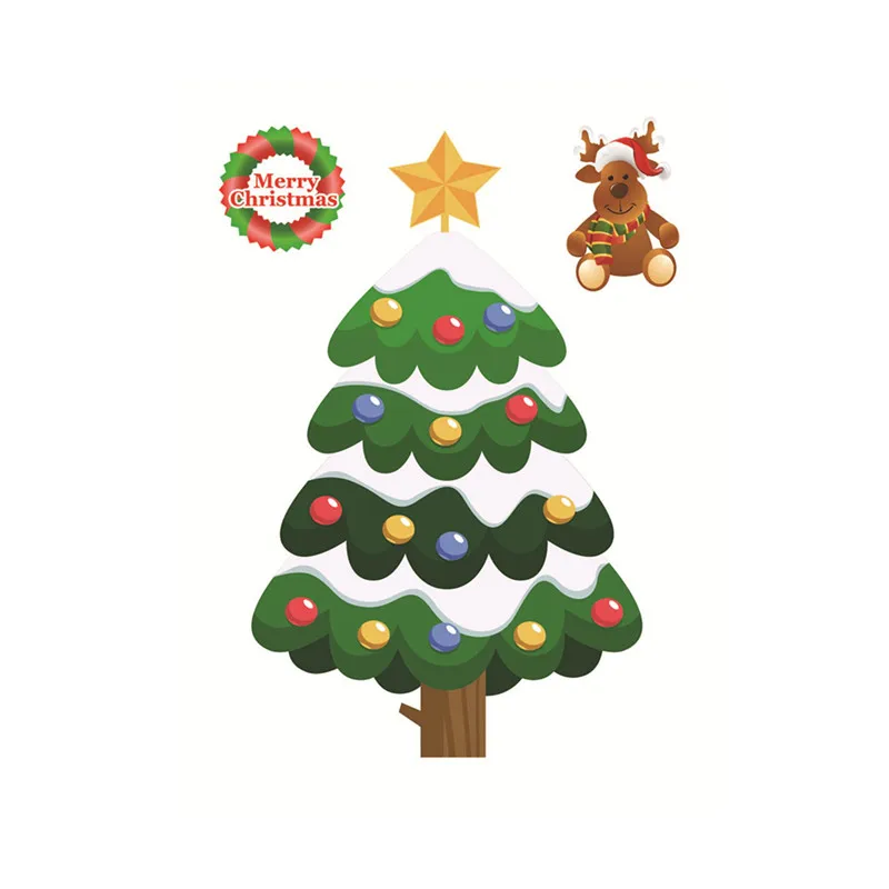 7-Tree Рождественская Наклейка на окно Санта-Клаус/Снеговик/Лось, стеклянная наклейка, рождественские украшения для дома, Рождественский подарок на год Noel - Цвет: 7-Tree