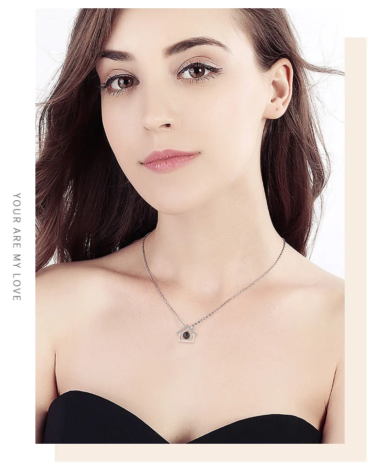 1PC Female Zircon House Necklace Silver 100 Languages Light I Love You Projection Pendant Clavicle Chain Charm Jewelry | Украшения и