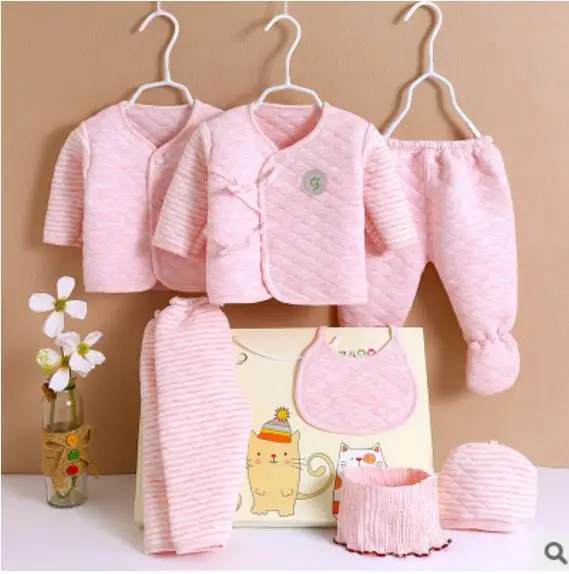 pink Осенне-зимняя одежда для маленьких девочек, 7 шт. хлопковое нижнее белье для младенцев спортивные костюмы для маленьких девочек трикотажная одежда для малышей от 0 до 3 месяцев - Цвет: pink