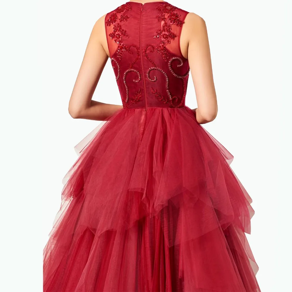 Лидер продаж бордовые платья Quinceanera вечерние бальные из тюля с кристаллами и