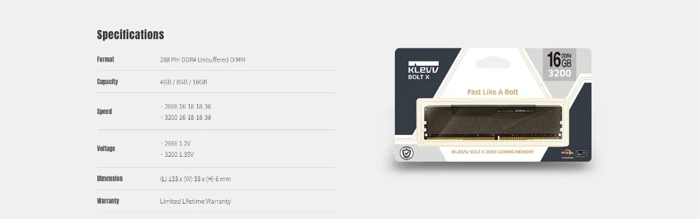 Klevv BOLT-X, 16 ГБ, 8 ГБ, 3200 МГц, 2666 МГц, DDR4, 1,35 в, DIMM, 288-pin, оперативная Память ddr4, оперативная память для настольных компьютеров, ОЗУ для компьютерных игр