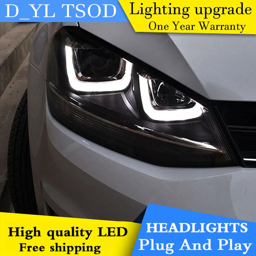 D_YL автомобильный стайлинг фары для VW GOLF 7 GOLF7 GTI 2013 15 двойные U Golf светодиодный ные Bi