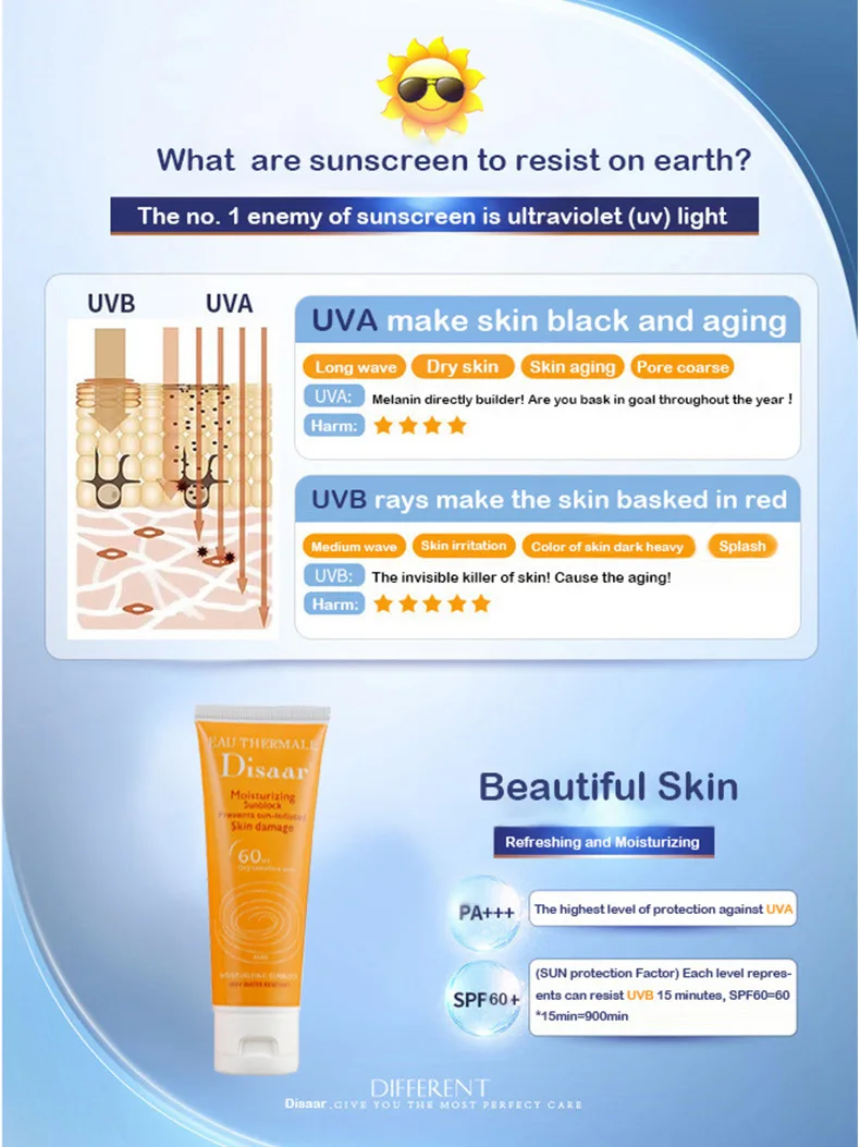 Disaar увлажняющий солнцезащитный крем SPF 60++ водонепроницаемые солнцезащитные кремы предотвращают повреждение кожи от солнца