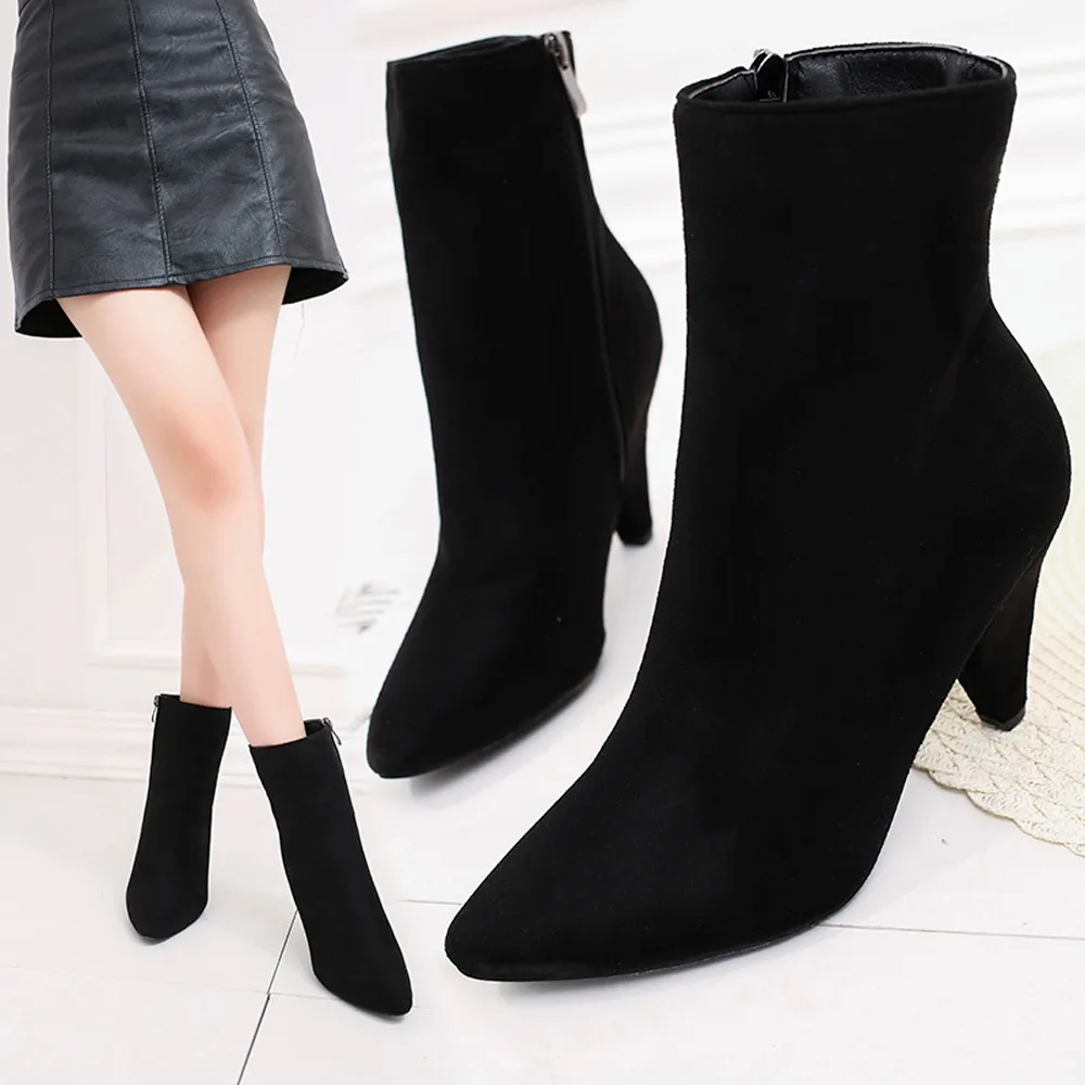 Женские зимние сапоги из натуральной кожи повседневные с острым носком на молнии