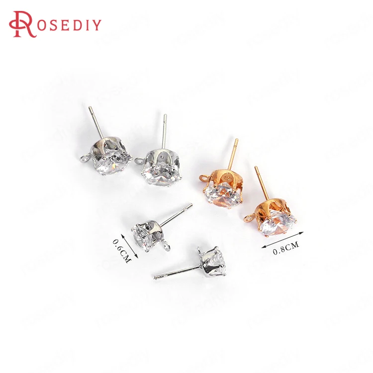 Круглые позолоченные латунные серьги гвоздики с цирконом 20 шт. 0 6 см 8 фурнитура