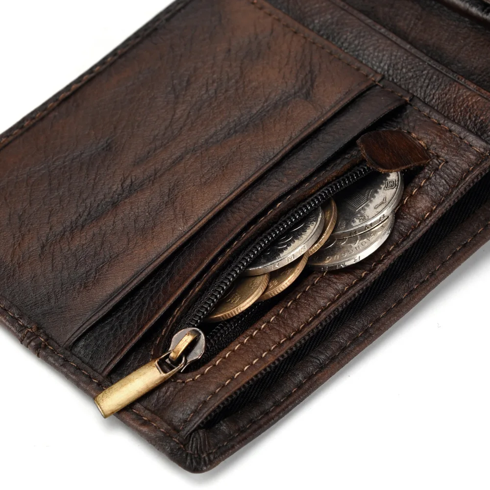 

Retro Genuine Leather Men Wallets Short High Quality Cow Leather Wallets for Men Bussiness Male Wallet