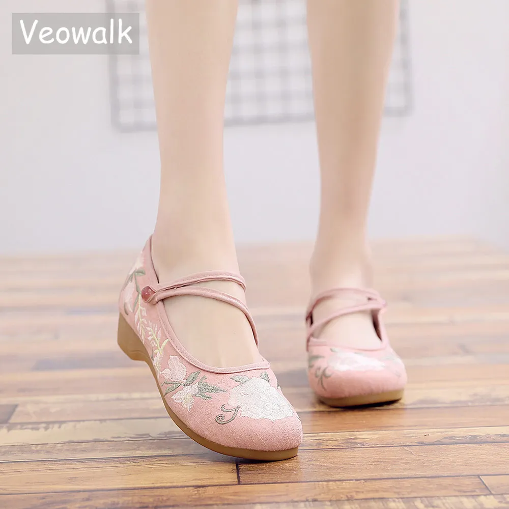 Veowalk/женские парусиновые балетки с цветочной вышивкой Женские Повседневные