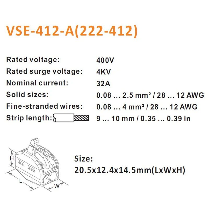 VSELE 30 шт./лот VSE-412-A провода разъемы 2p Тип штекера пружинный зажим 222-412 мини