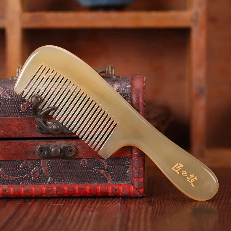 Натуральный бык рога Чистая ручная Расческа массажная утолщенная расческа Уход