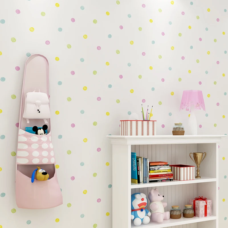 Colorful Polka Dots Printed Wallpaper Kids Room Wall Paper Lovely Children's Bedroom Self Adhesive Mural Wallpapers Roll EZ131 beautiful europe flowers wallpaper self adhesive non woven 3d floral wallpapers roll living room bedroom mural wall paper qz104