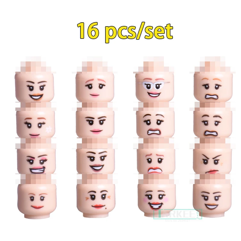 16pcs/lot Single Bricks Figure Face Head Expression Female/Male Joker Accessories Building Blocks Set Model Toys for Children | Игрушки и