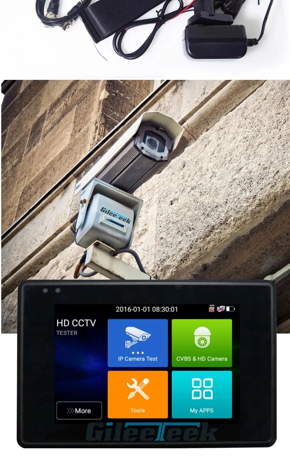 Портативный монитор с ремешком на запястье для камеры AHD CVI TVI / тестер IP-камеры видеонаблюдения / система Android / IP-камера ONVIF / тестер POE