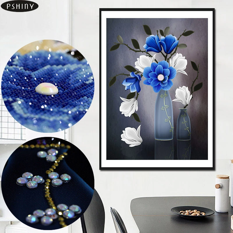 

5d Needlework DIY diamond embroidery flower vase cross stitch Part Round Diamond painting diamond mosaic home decor Pshiny F417
