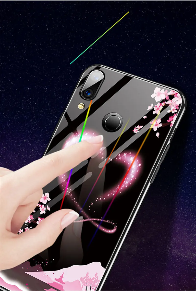Светящийся чехол для Xiaomi Redmi Note 7, чехол, светящаяся задняя крышка из закаленного стекла для Xiaomi Redmi Note 7 Pro, чехол, оболочка