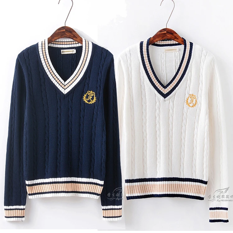 Женский зимний свитер унисекс с V-образным вырезом в британском стиле школьная