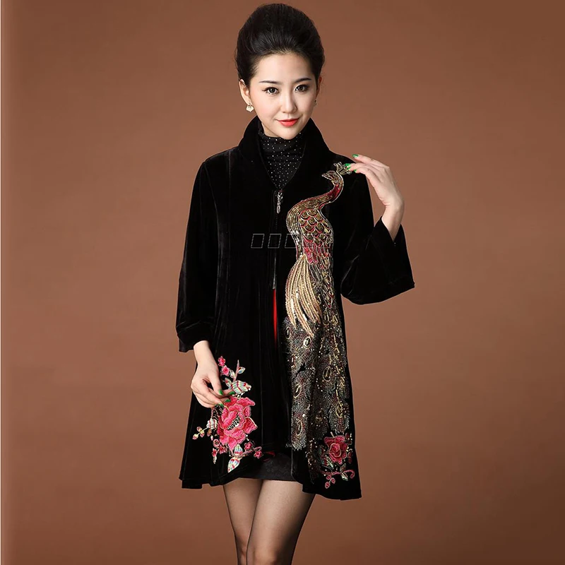 Женское бархатное платье с вышивкой размера плюс 6XL Женский бархатный кардиган