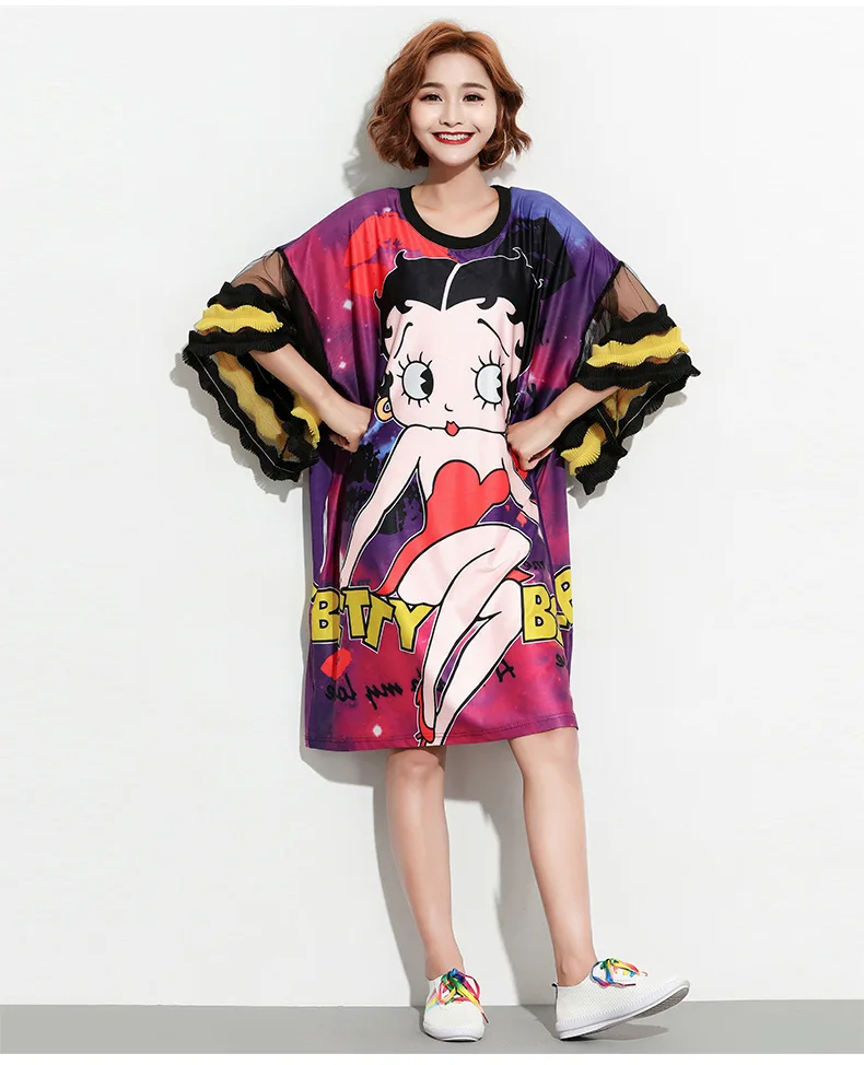 Корейская мода мультфильм для маленьких девочек Футболка с принтом платье