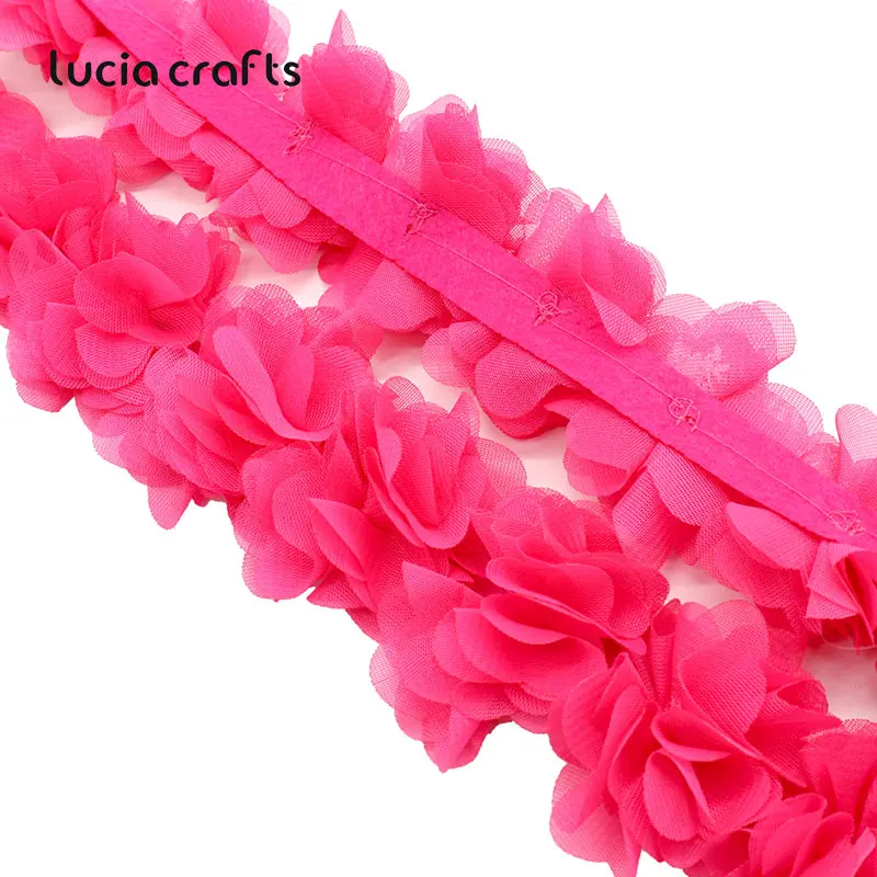 C4 Rose red 1 ярд 10 цветов цветок 3D 5 см шифон кружевная отделка Лента ткань для аппликации шитье свадебное платье украшения аксессуары V0101 - Цвет: C4 Rose red