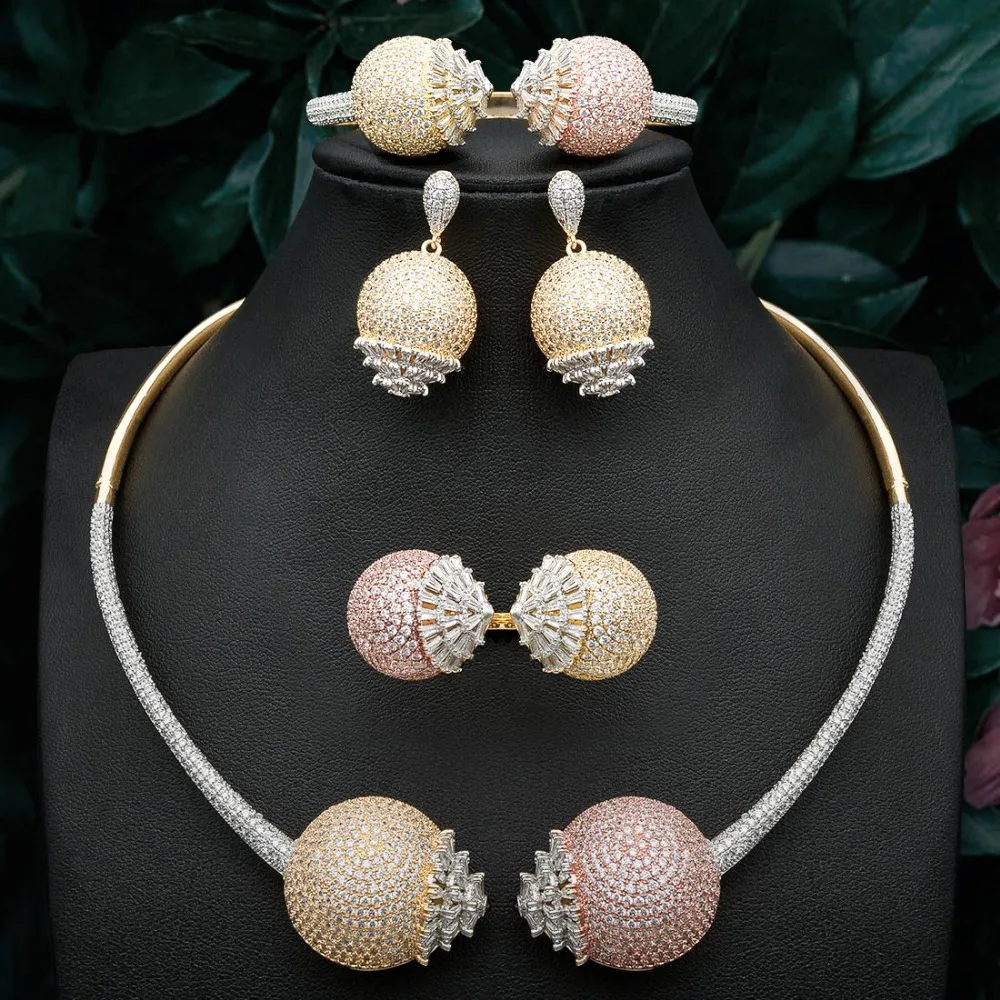 ModemAngel роскошный нежный шар с фианитом медь 3 тона женское свадебное ожерелье