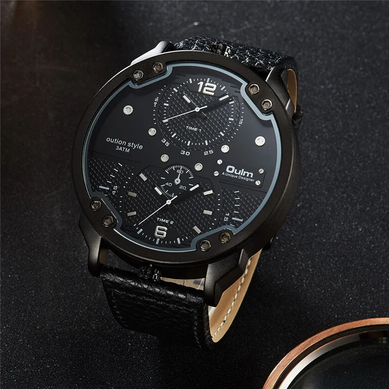 Oulm Мужские большие часы несколько часовых поясов спортивные кварцевые мужские