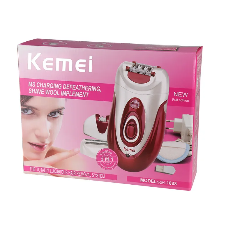 3 in 1 Professional Lady Rechargeable Epilator Depilator Hair Trimmer Shaver Removal for Body Face Undeararm Bikini KM-1888 | Бытовая