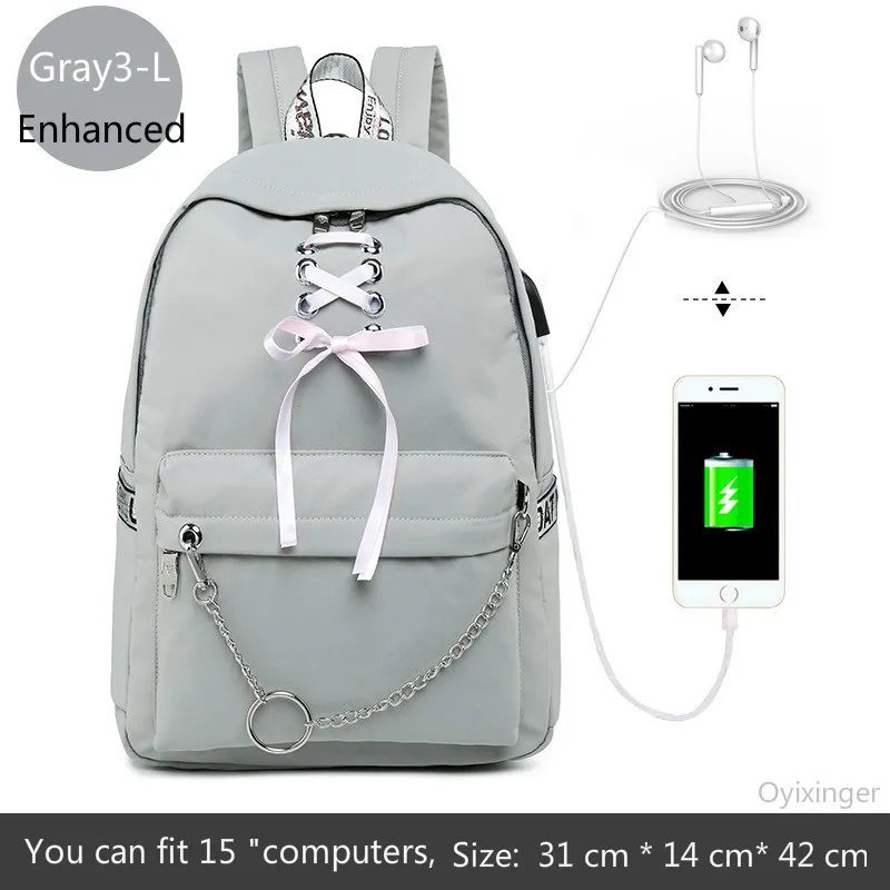 Gray3-L Модная школьная сумка для девочек, Женский школьный рюкзак для ноутбука, детские школьные сумки для девочек-подростков, женские серые рюкзаки, Mochila Escolar - Цвет: Gray3-L