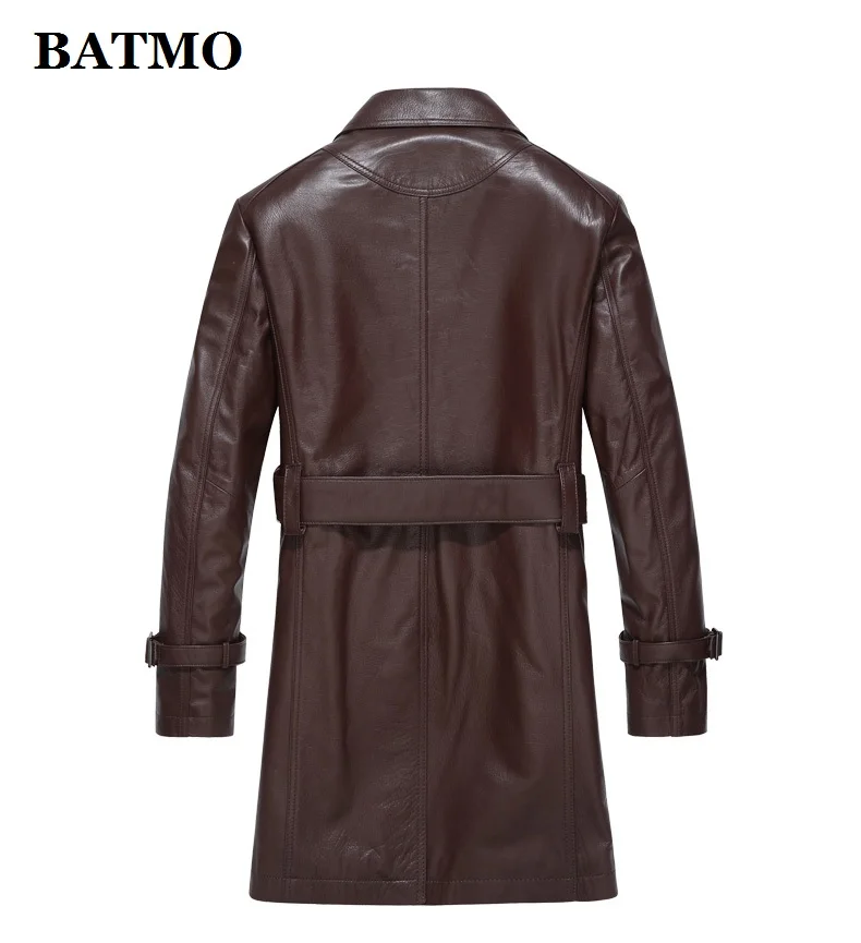 BATMO Новое поступление натуральная коровья кожа мужские куртки, мужской двубортный Тренч из кожи винного цвета, P-06-2322