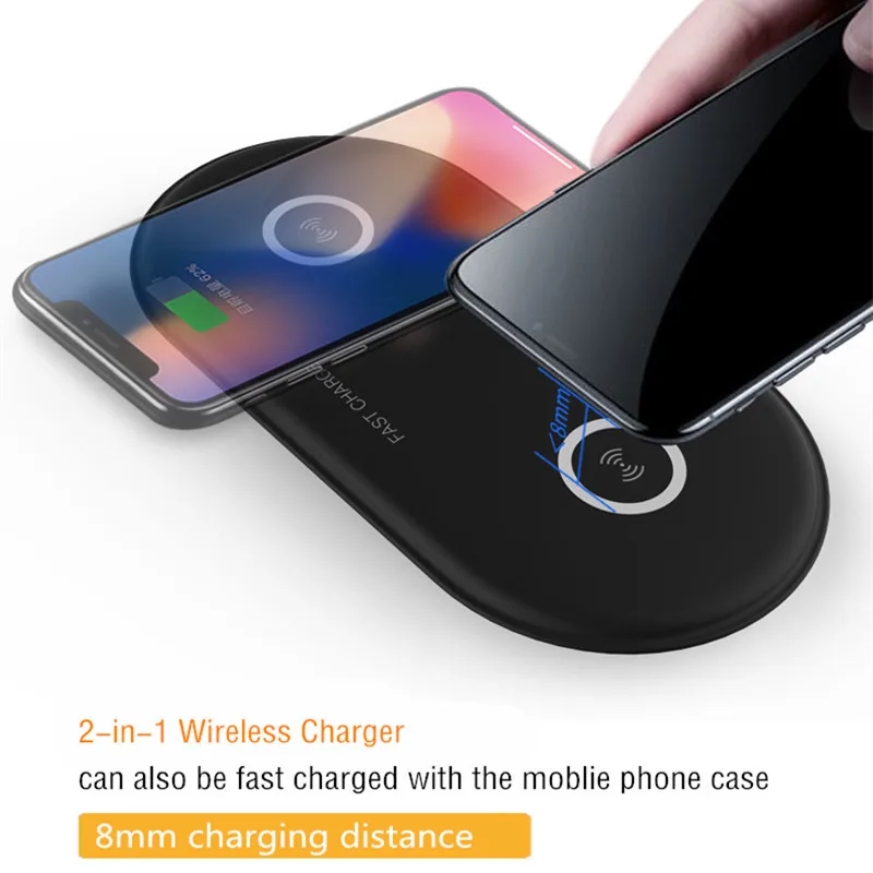 Быстрое беспроводное зарядное устройство Qi для iphone 8 Plus X XS Max XR 2 в 1 двойная