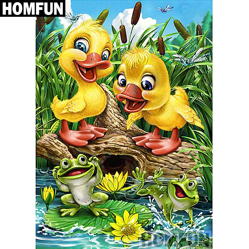 Алмазная живопись HOMFUN A03762 мультяшная утка полноразмерная/круглая вышивка