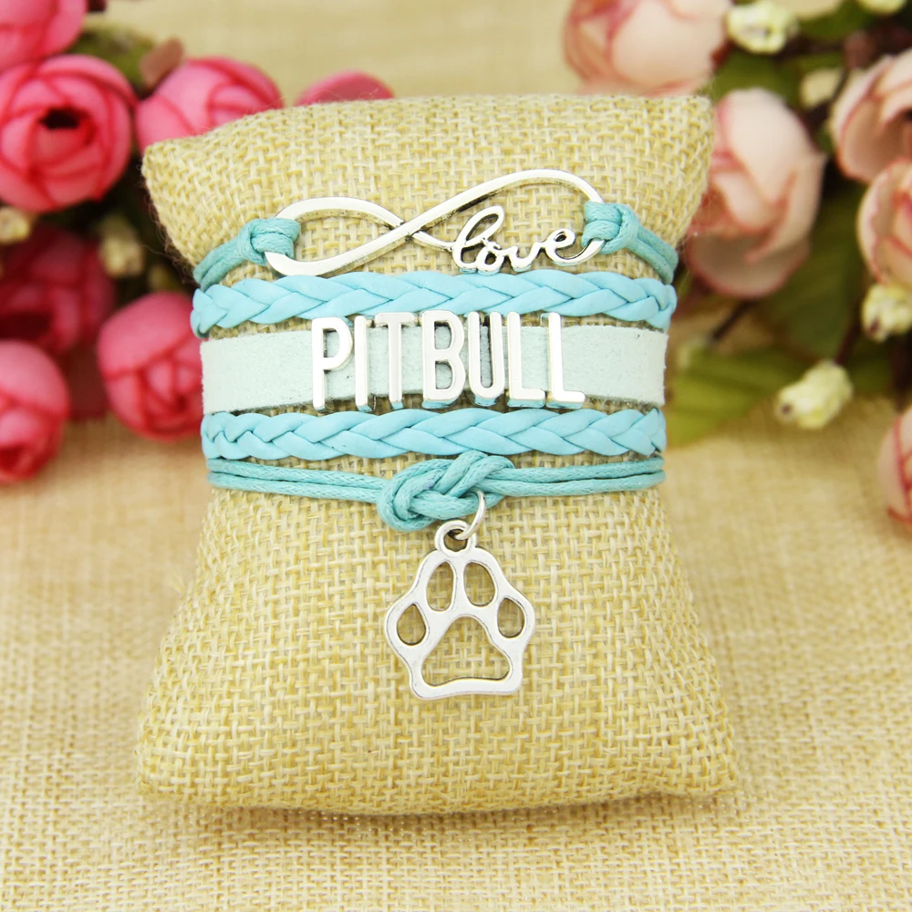 Браслет Fiashion Infinity love PITBULL из веревочной кожи с собачьей лапой очаровательные
