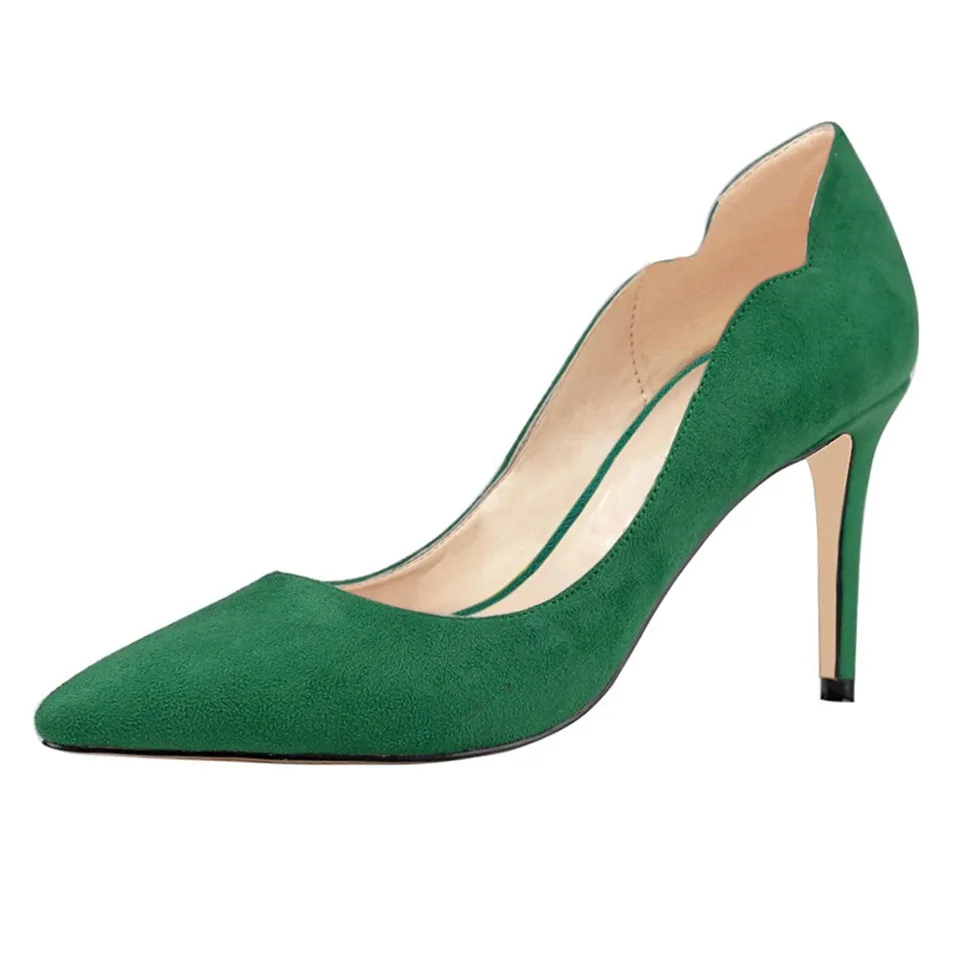 Green-Suede Kmeioo/Женская обувь; американские размеры 5-15; базовые туфли на высоком каблуке; пикантная обувь на шпильке; офисные туфли-лодочки без застежки с острым носком; пикантные туфли на высоком каблуке с острым носком - Цвет: Green-Suede