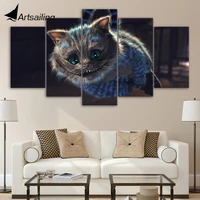 hd printed 5 piece canvas art cheshire cat painting alices wonderland animal poster wall pictures for living room up 1475a
