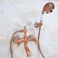 wall mounted antique red copper clawfoot bathtub faucet telephone style bath shower water mixer tap with handshower kna362