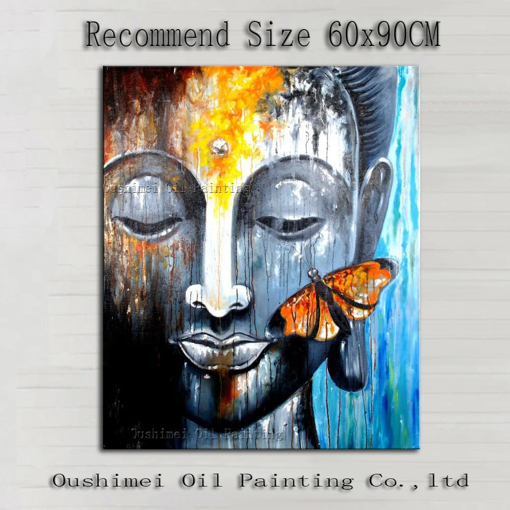 Профессиональная художественная абстрактная Ручная роспись Будды с бабочкой