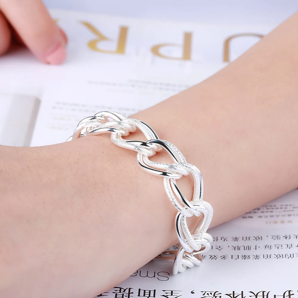 

Silver 925 Bracelets for Women Double Link Chain Bracelet & Bangles Wristband Pulseira Femme Fashion Jewelry Christmas Gifts