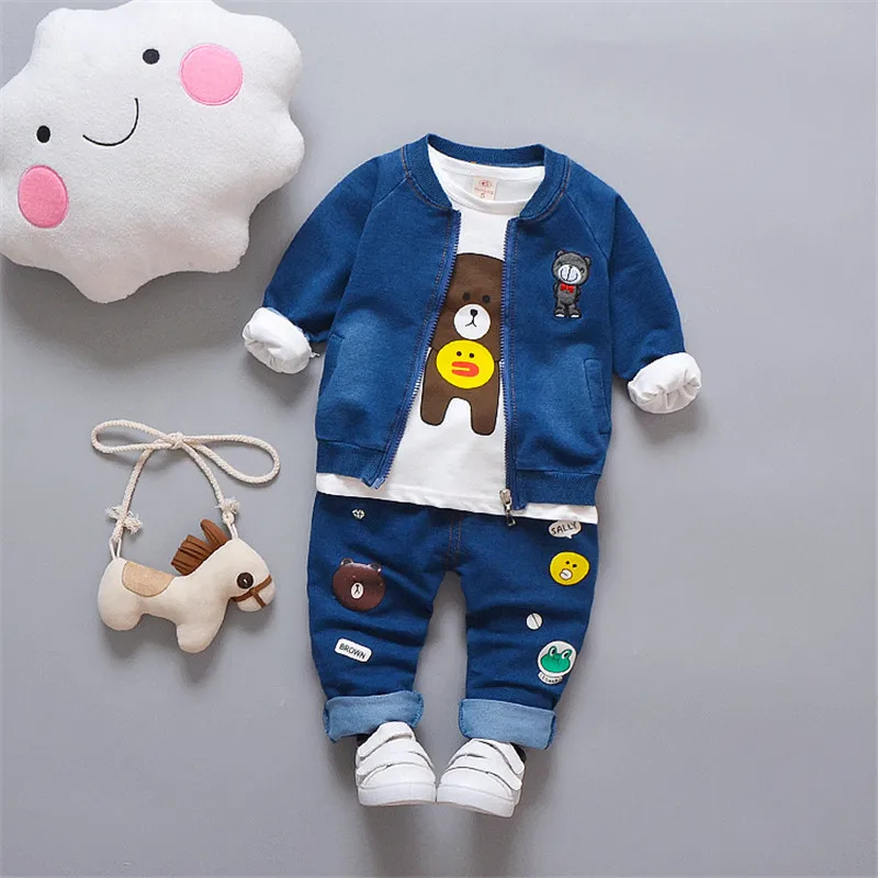 boys clothing 2018 new fashion casual 0-4 years baby boy clothes cartoon coat+T-shirt+pant set | Детская одежда и обувь