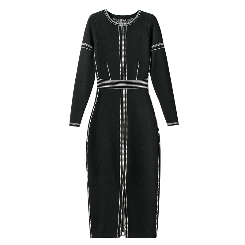 Модные осень зима платье 2018 Новая женская с длинным рукавом Slim Bodycon Повседневное