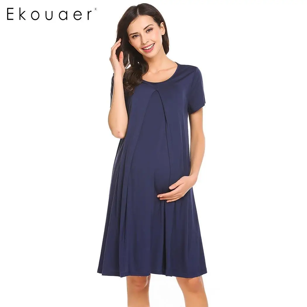 Ekoauer женская ночная рубашка с круглым вырезом и коротким рукавом однотонное