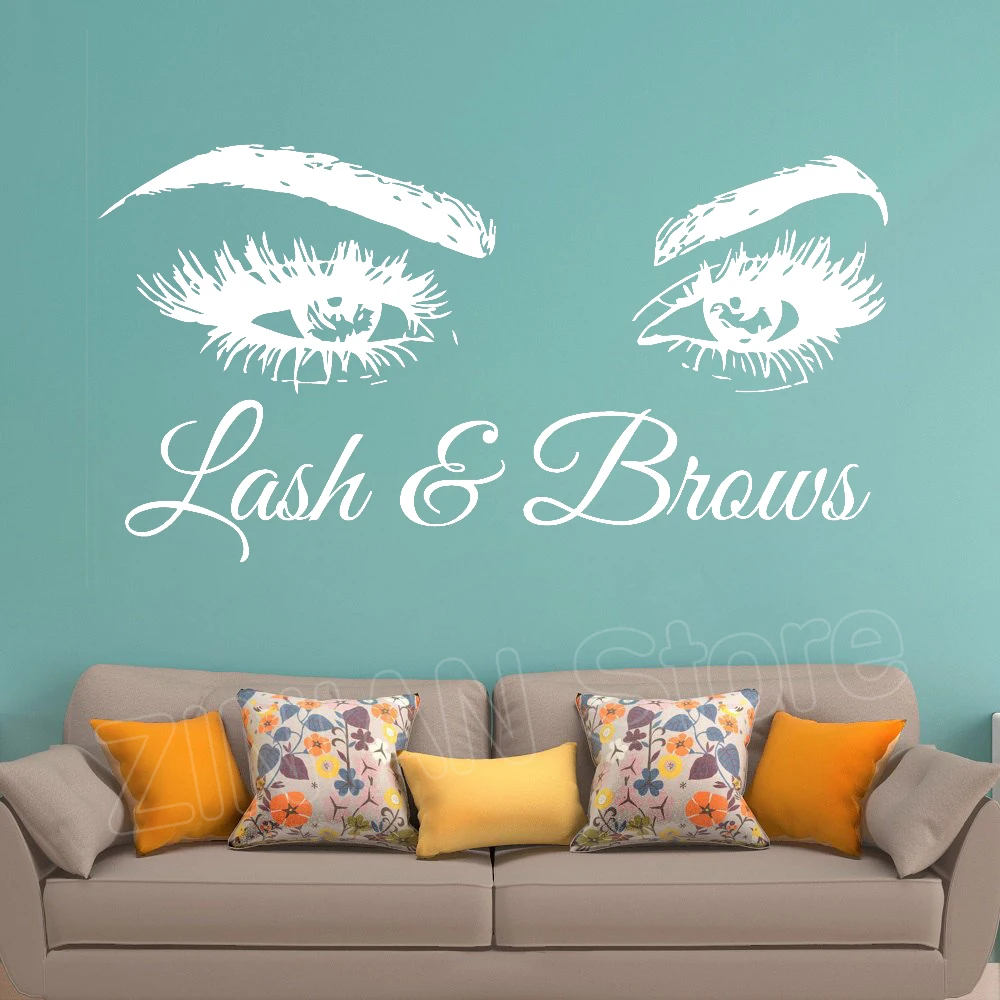 Lash& Brows большие глаза Цитата настенные наклейки модные креативные виниловые ресницы брови красивые настенные наклейки для салона декор стен D335