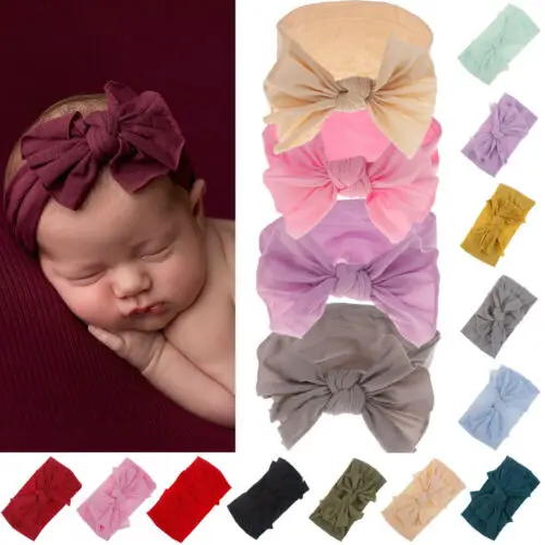 Cute Elastic Newborn Baby Hairband Nylon Headband Girls Hair Band Single Layer Bowknot Turban | Детская одежда и обувь