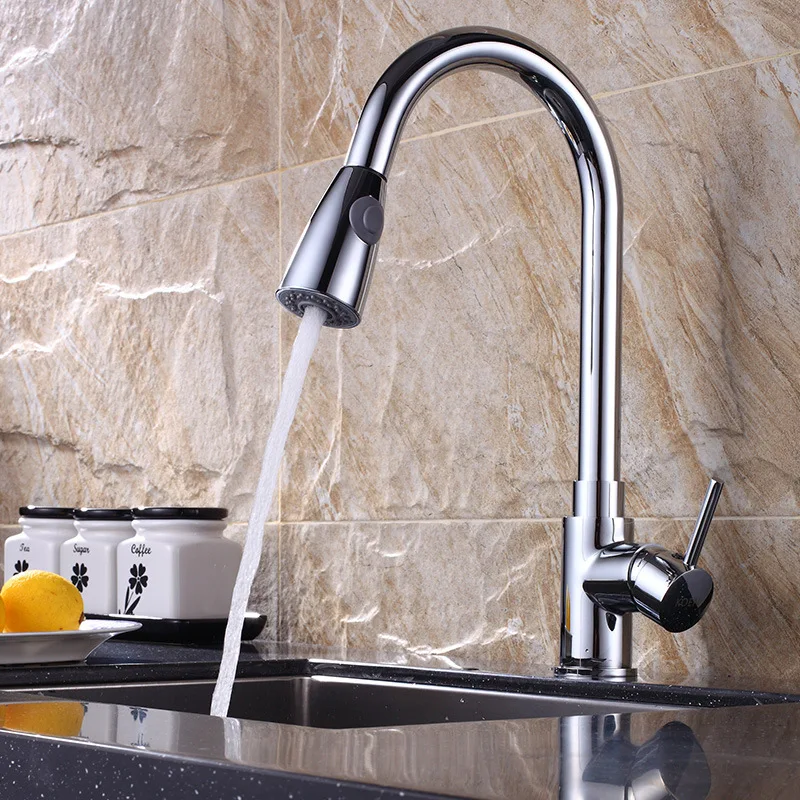 Матовый Никель Кухня кран двойной Функция воды Ванная комната вытащить Одной