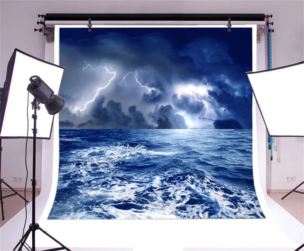 Laeacco Fulmination Sea Waves Dark Clouds Scene Photography Backgrounds Customized Photographic Backdrops For Photo Studio | Электроника