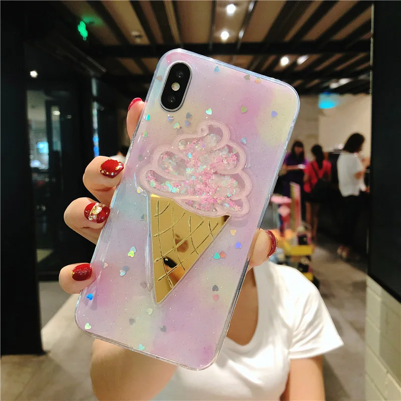 Kerzzil Cartoon White Clouds Phone Case For iPhone 7 Plus Transparent Soft Cases Ice Cream Glitter Cover X 8 6 6s | Мобильные