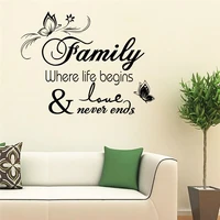 family where life begins and love never ends quotes wall stickers home decor living room vinyl wall dcals black wallpaper art