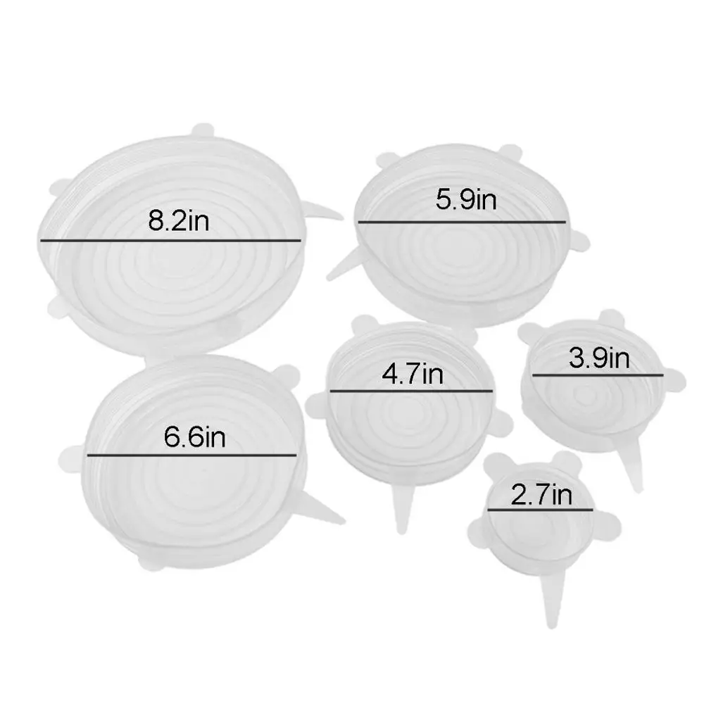 

6pcs/set Reusable Kitchen Bowl Silicone Food Wrap Stretch Lids Pan Cover